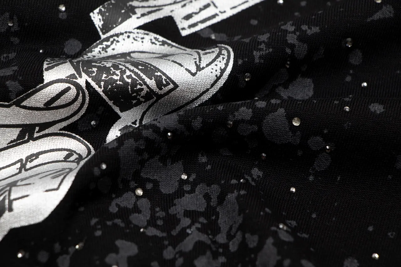 P170 Chrome Hearts Chrome Hearts Inkjet Gypsophila Hot Diamond Sanskrit Short Sleeves Size: SMLXL Color: Black White
